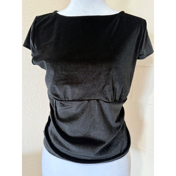 A New Day Ruched Velvet Top Womens Small Black Short Sleeve Boat Neck Gothic - Picture 2 of 10
